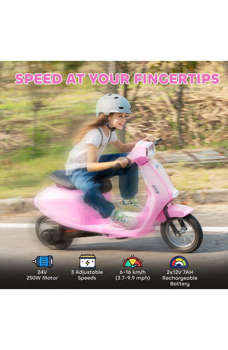 Qaba Kids Electric Motorcycle, Suspension, LED, 3-Speed, Alternate, color, Pink