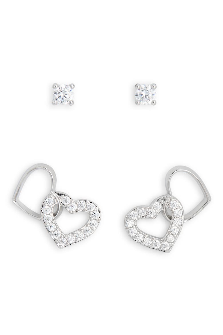 Heartbreaker Set of 2 Cubic Zirconia Stud Earrings, Main, color, RHODIUM