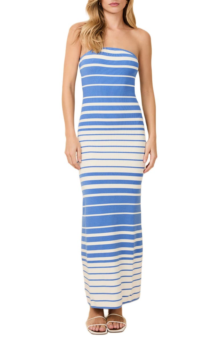 Solid & Striped The Caroline Strapless Maxi Dress, Main, color, Sunset Stripe Marina Blue