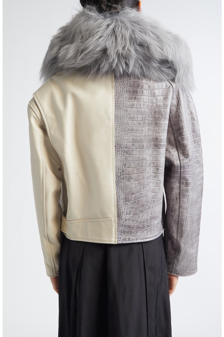 Leather Biker Jacket with Genuine Shearling Collar, Alternate, color, PEARL