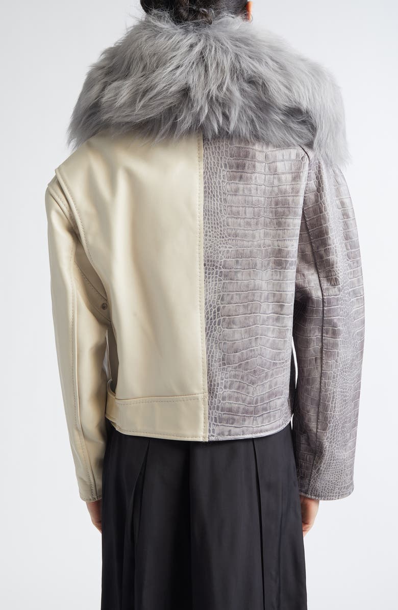 Marni Leather Biker Jacket with Genuine Shearling Collar, Alternate, color, Pearl