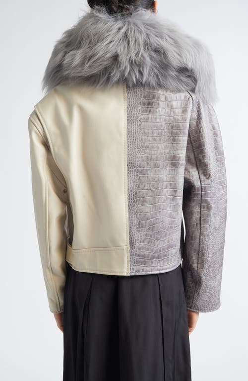 Marni Leather Biker Jacket With Genuine Shearling Collar In White