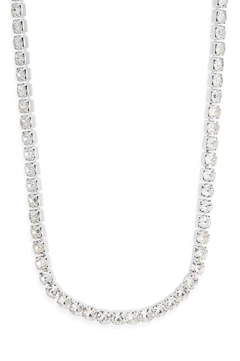 Round Crystal Tennis Necklace, Main, color, SILVER