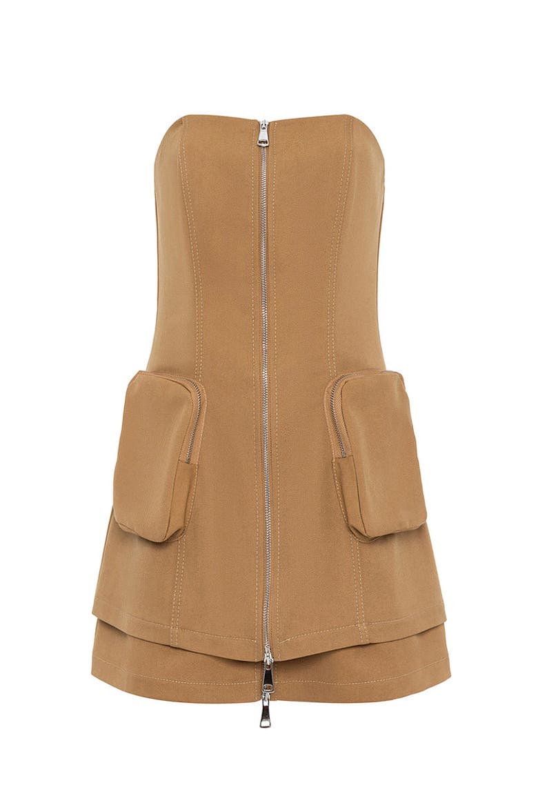 Strapless Crop Top with Cargo Pocket, Alternate, color, Camel