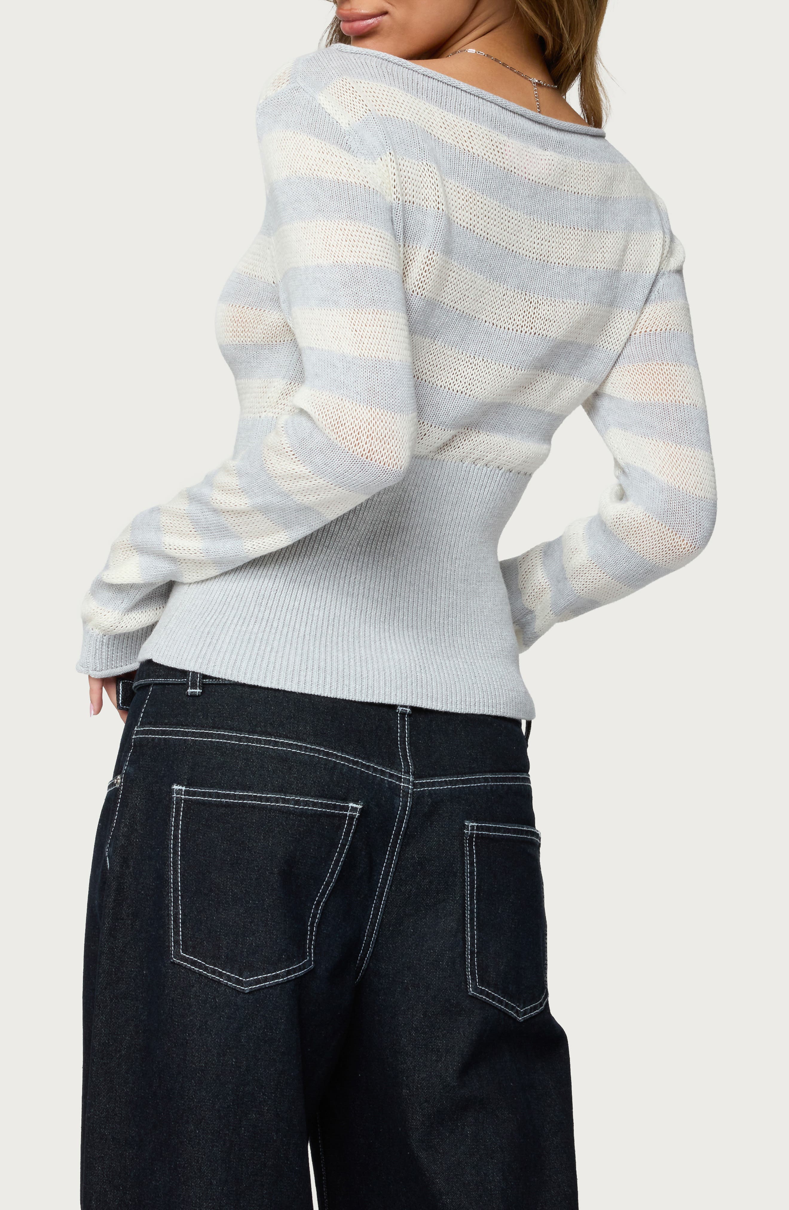 Cornella Stripe Open Stitch Boat Neck Sweater - image 2