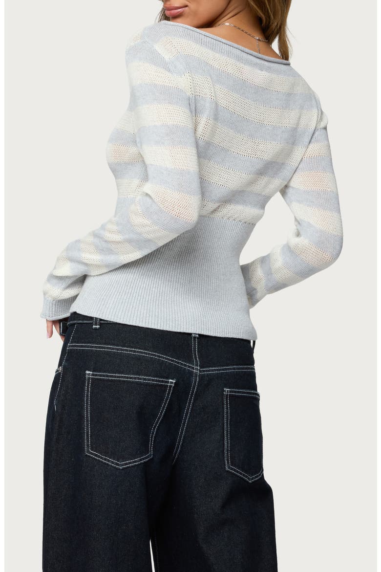 Cornella Stripe Open Stitch Boat Neck Sweater, Alternate, color, GRAY-AND-WHITE