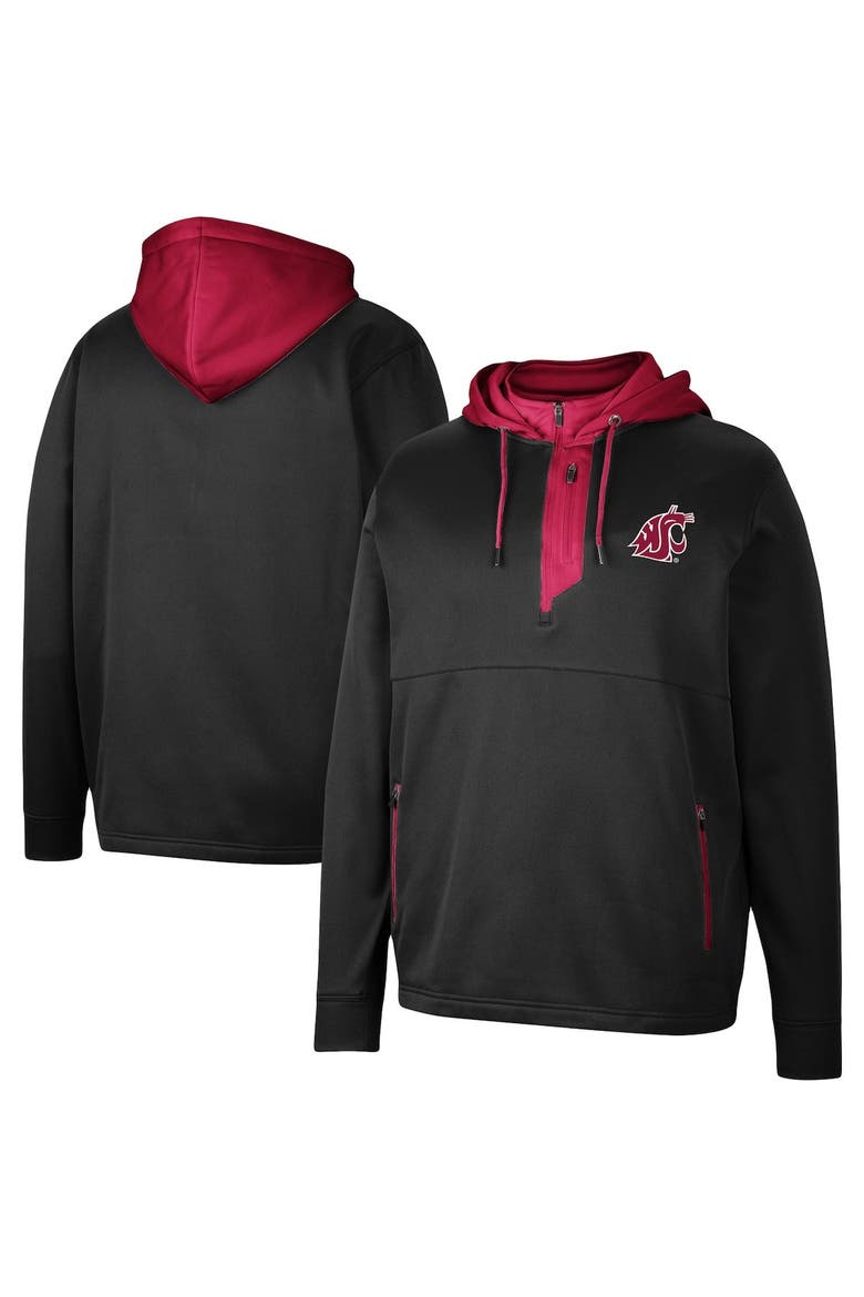 Men's Colosseum Black Washington State Cougars Luge 3.0 Quarter-Zip Hoodie, Main, color, Black