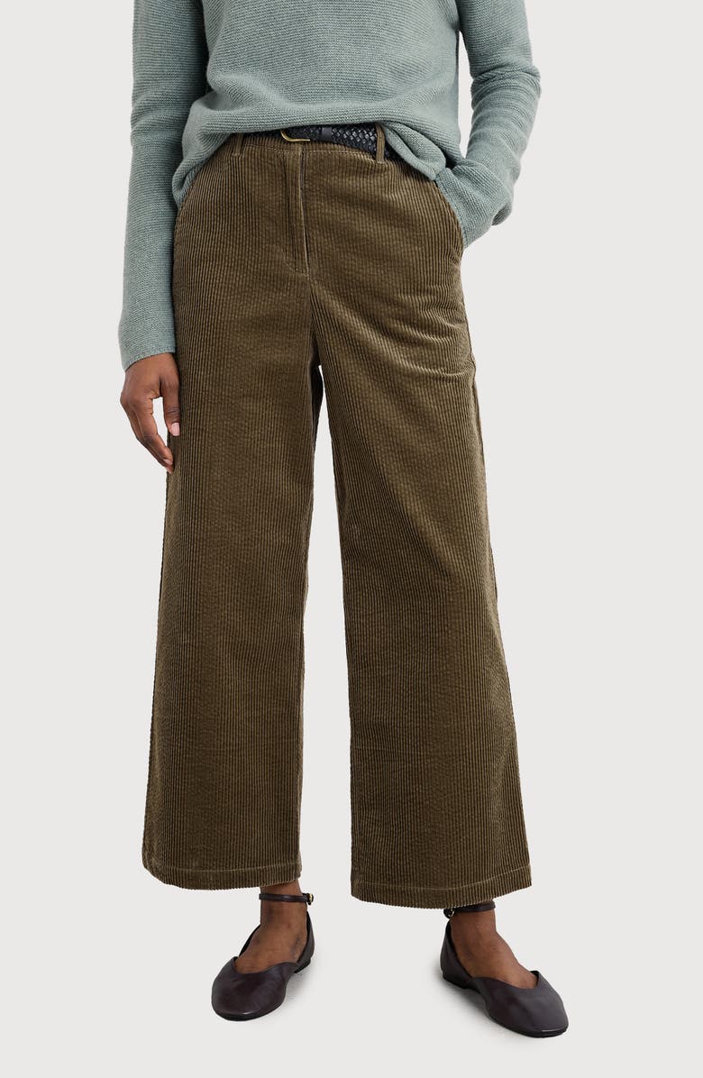Seasalt Cornwall Asphodel Crop Wide Leg Corduroy Pants, Main, color, Dark Seagrass
