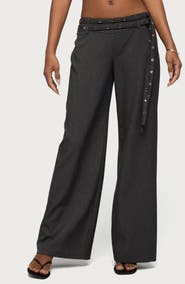 EDIKTED Cruz Double Belt Low Rise Wide Leg Baggy Pants