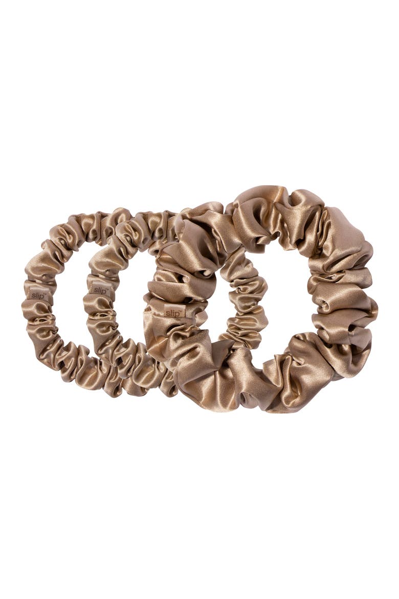 3-Pack Large & Small Silk Scrunchie Set, Main, color, LIGHT BROWN