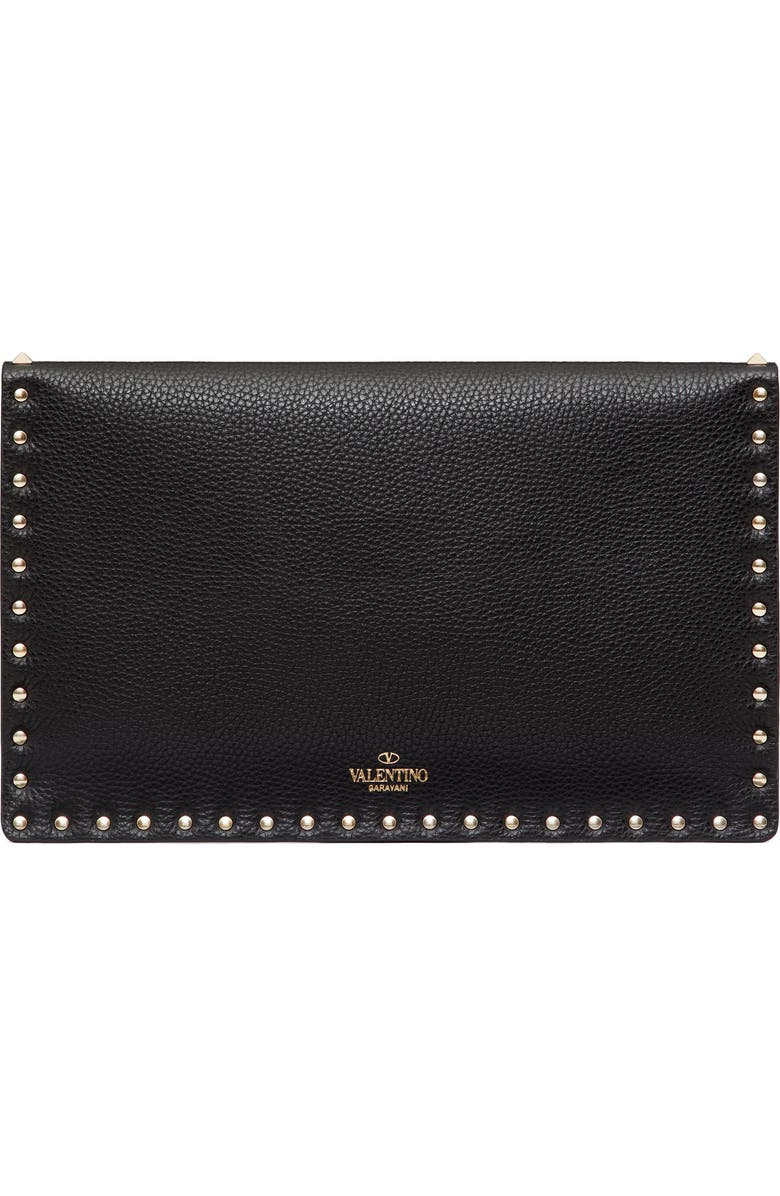 Valentino Garavani Large Rockstud Leather Envelope Pouch, Alternate, color, Black