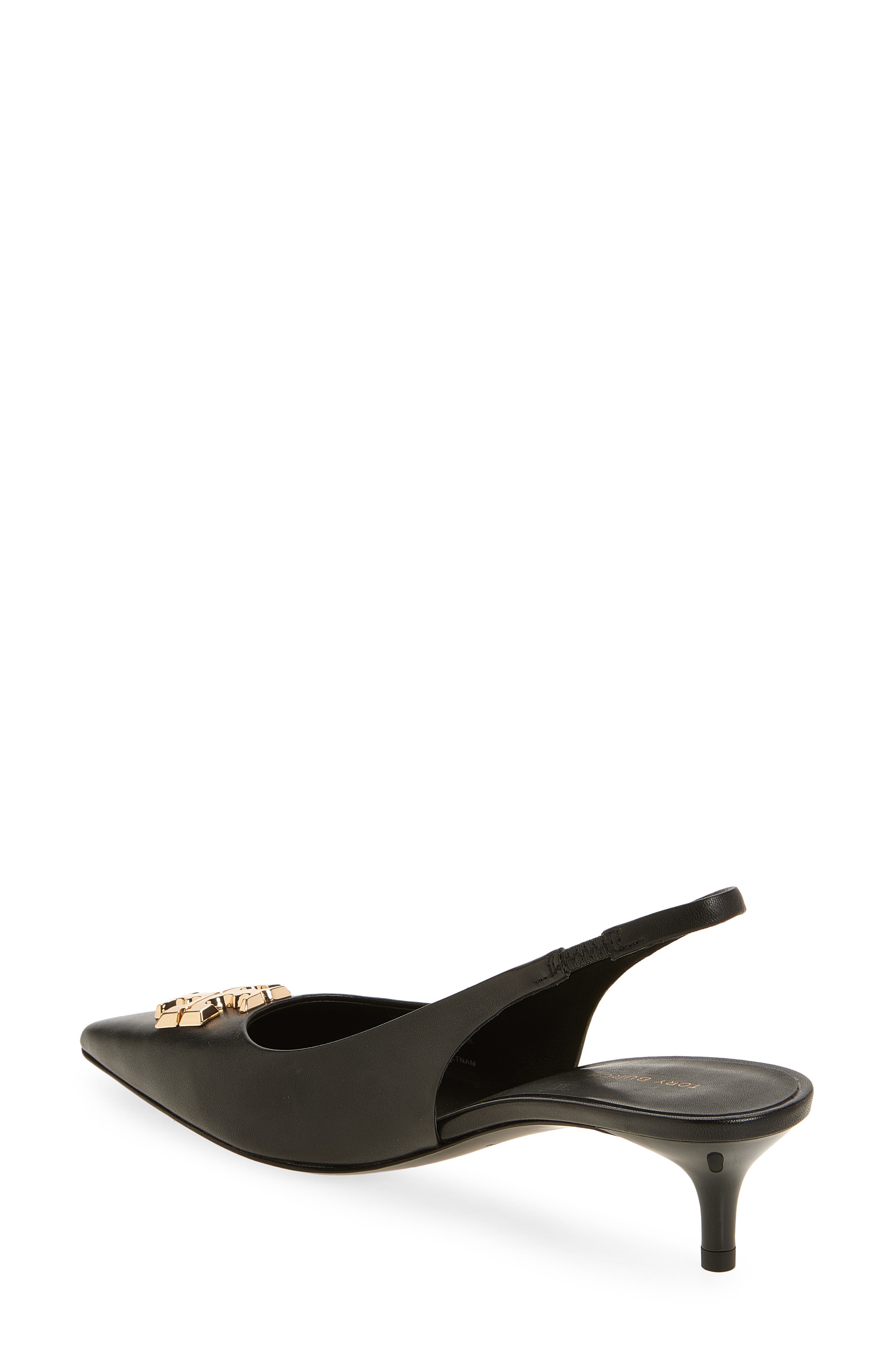 Tory Burch Eleanor Kitten Heel Slingback Pump, Alternate, color, Perfect Black / Gold