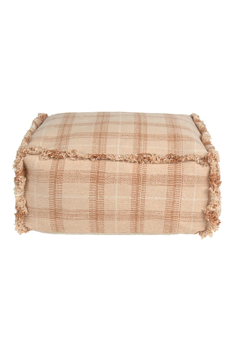 Tartan Fringe Trim Pouf, Main, color, ROSE NATURAL