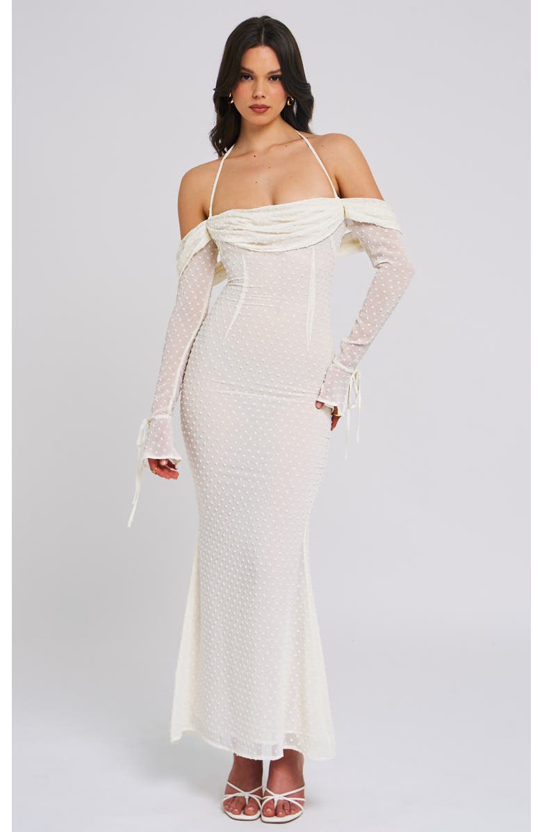 Miss Circle Kaia Long Sleeve Off Shoulder Maxi Dress, Main, color, White