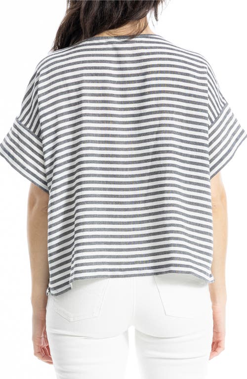 Max Studio Stripe Crinkle Drop Shoulder Top In White