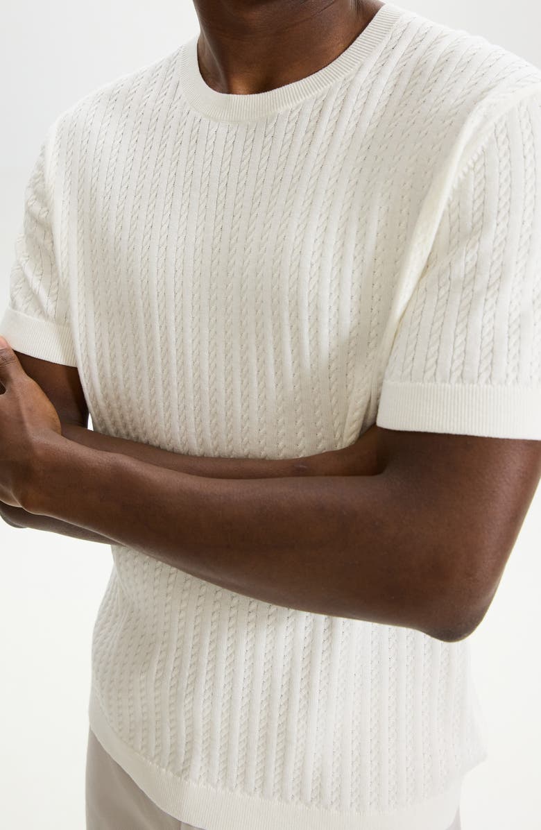 Theory Cable Short Sleeve Cotton Blend Sweater, Alternate, color, Ivory