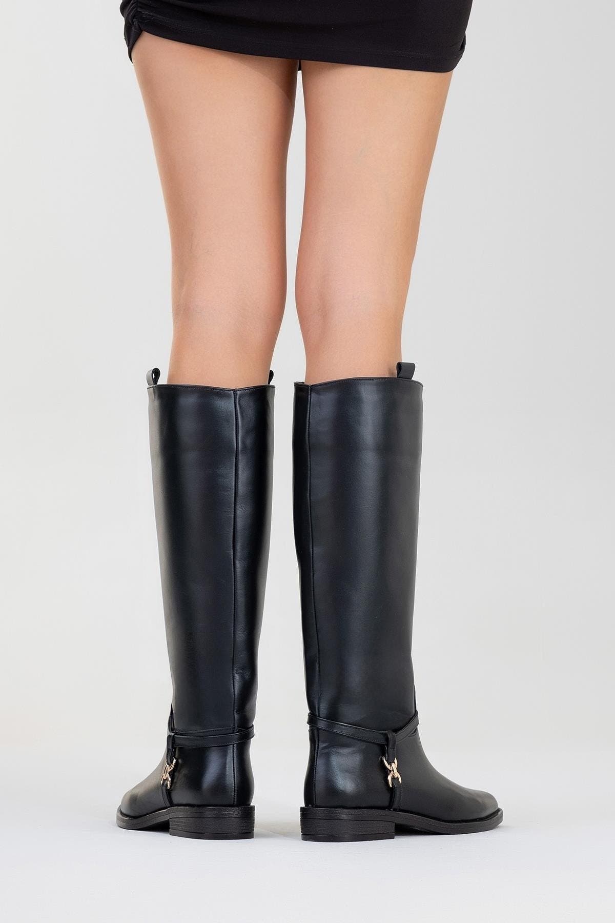 May Leather Knee High Buckle Boot, Alternate, color, Black Leather
