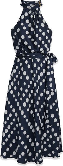【Donna Karan New York】Polka Dot High-Neck Dress Boat Neck Polka Dot Fit And Flare Maxi | A-Line Dress