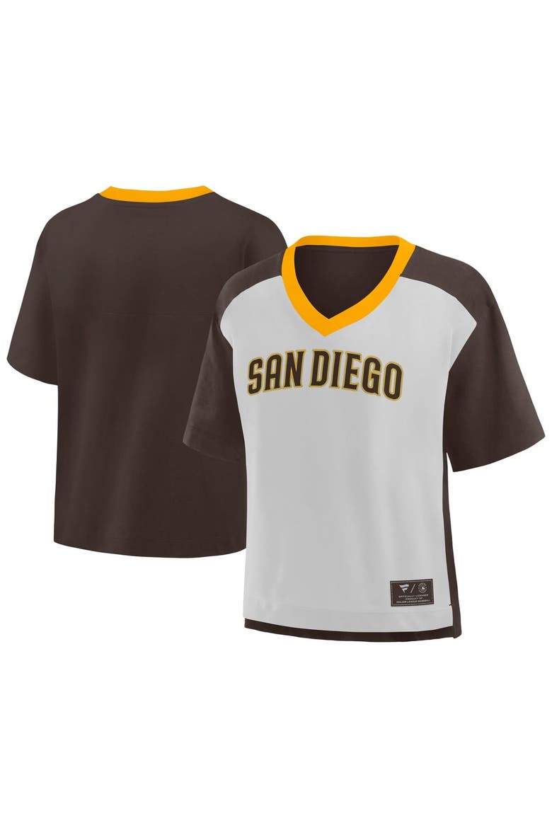 Women's Fanatics Brown/Graphite San Diego Padres Oversized Race To Win V-Neck T-Shirt, Main, color, Brown