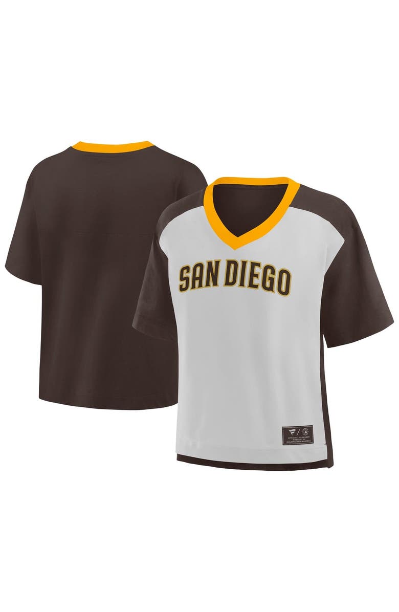 FANATICS Women's Fanatics Brown/Graphite San Diego Padres Oversized Race To Win V-Neck T-Shirt, Main, color, Brown