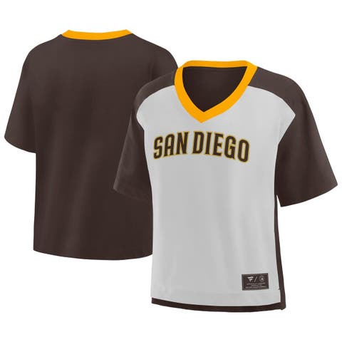 Women's Fanatics Brown/Graphite San Diego Padres Oversized Race To Win V-Neck T-Shirt