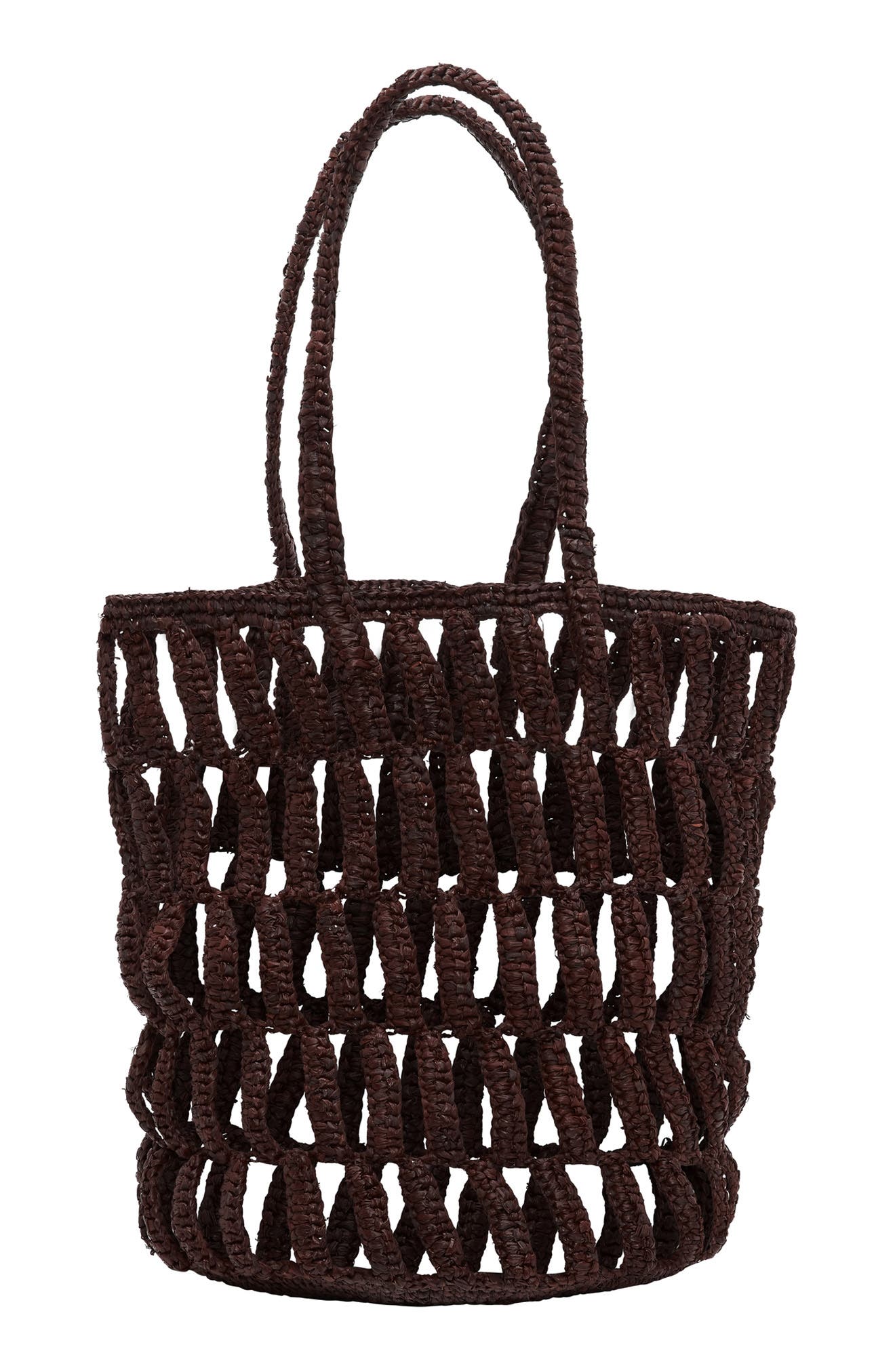 Vitamin A<sup>®</sup> Salinas Raffia Bucket Bag, Main, color, Chocolate Brown