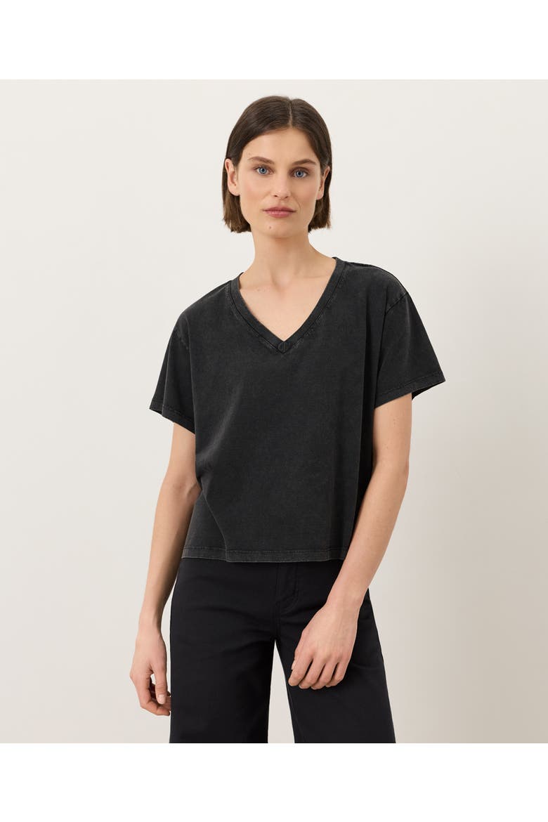 Organic Cotton Vintage Jersey V-Neck Tee, Main, color, Washed Black