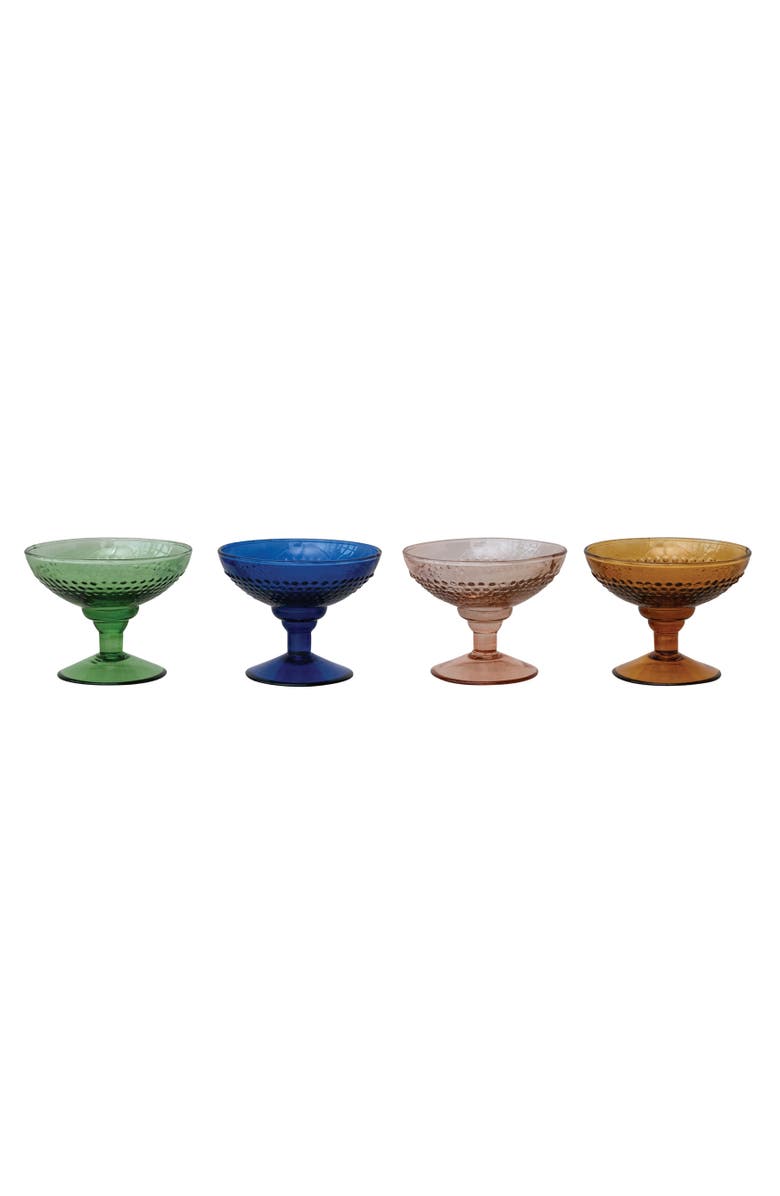Storied Home 4-Piece Embossed Stemmed Coupe Set, Main, color, Blue