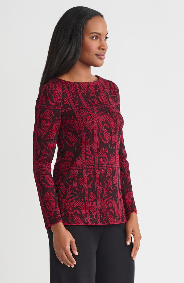Misook Jacquard Pattern Soft Knit Tunic, Alternate, color, Scarlet Red/Black