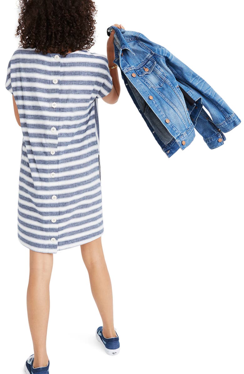 Madewell Stripe Play Button Back Dress, Alternate, color, 