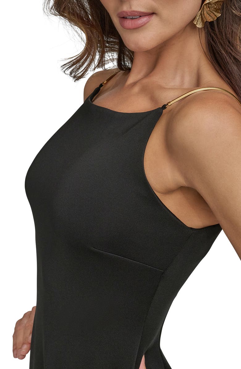 Donna Karan New York Metalllic Strap Body-Con Gown, Alternate, color, Black