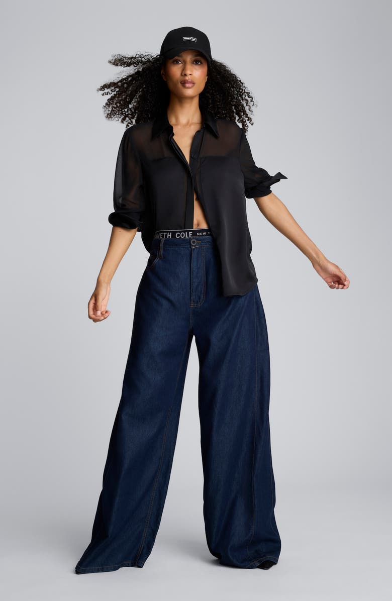 Kenneth Cole Sheer Satin Trim Shirt, Alternate, color, 