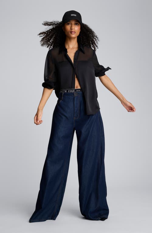 Kenneth Cole Sheer Satin Trim Shirt In Black