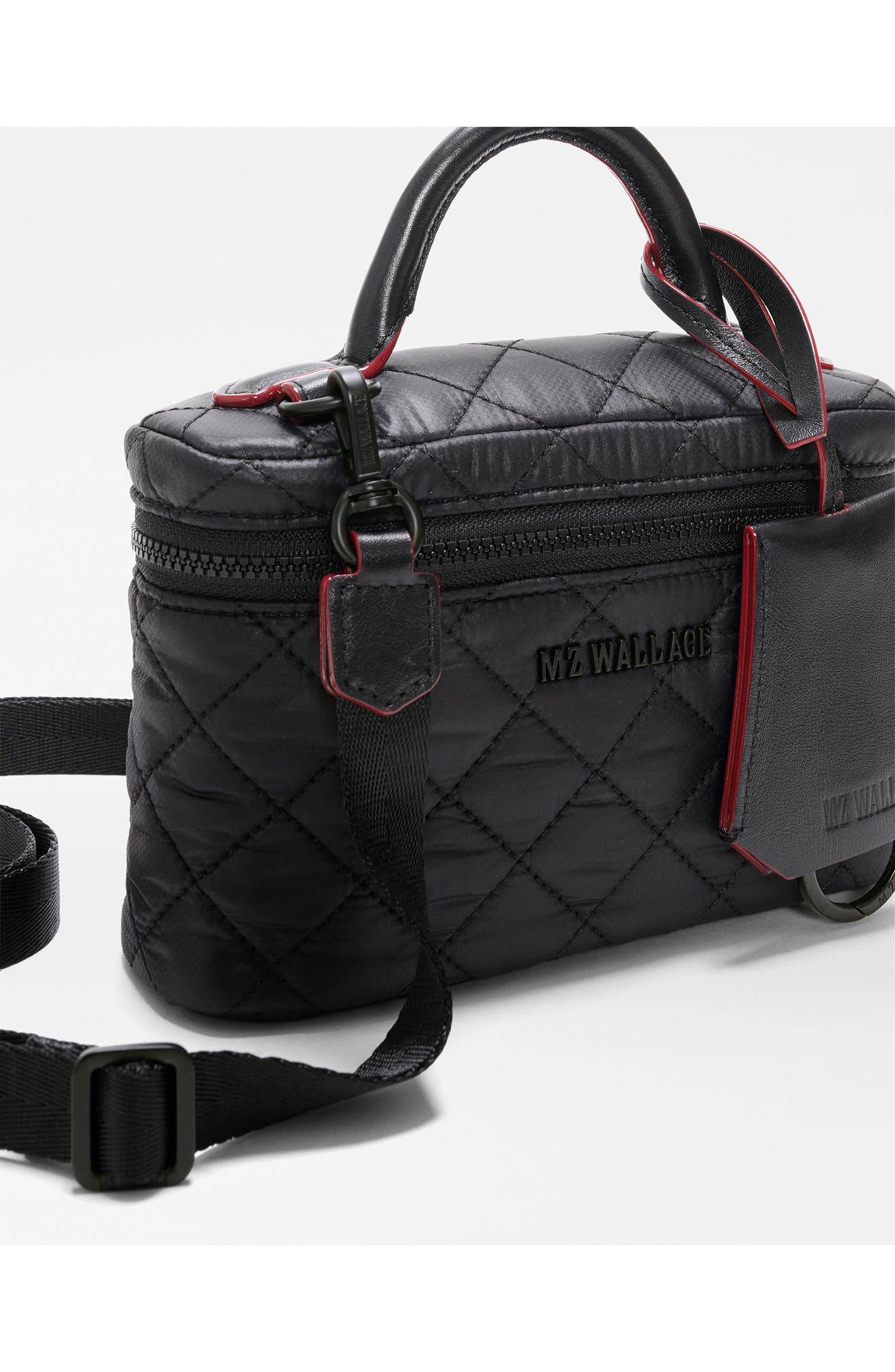 Metro Quilted Nylon Train Case Crossbody Bag, Alternate, color, BLACK