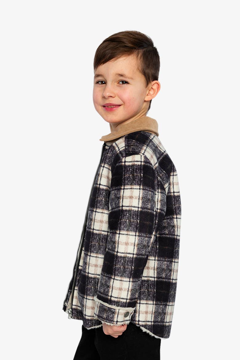 Brushed Plaid Zip Front Ribbed Collar Jacket, Alternate, color, Blue and Beige Checks