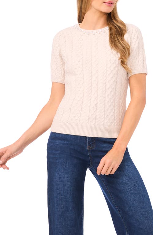 Cece Beaded Neckline Sweater In White