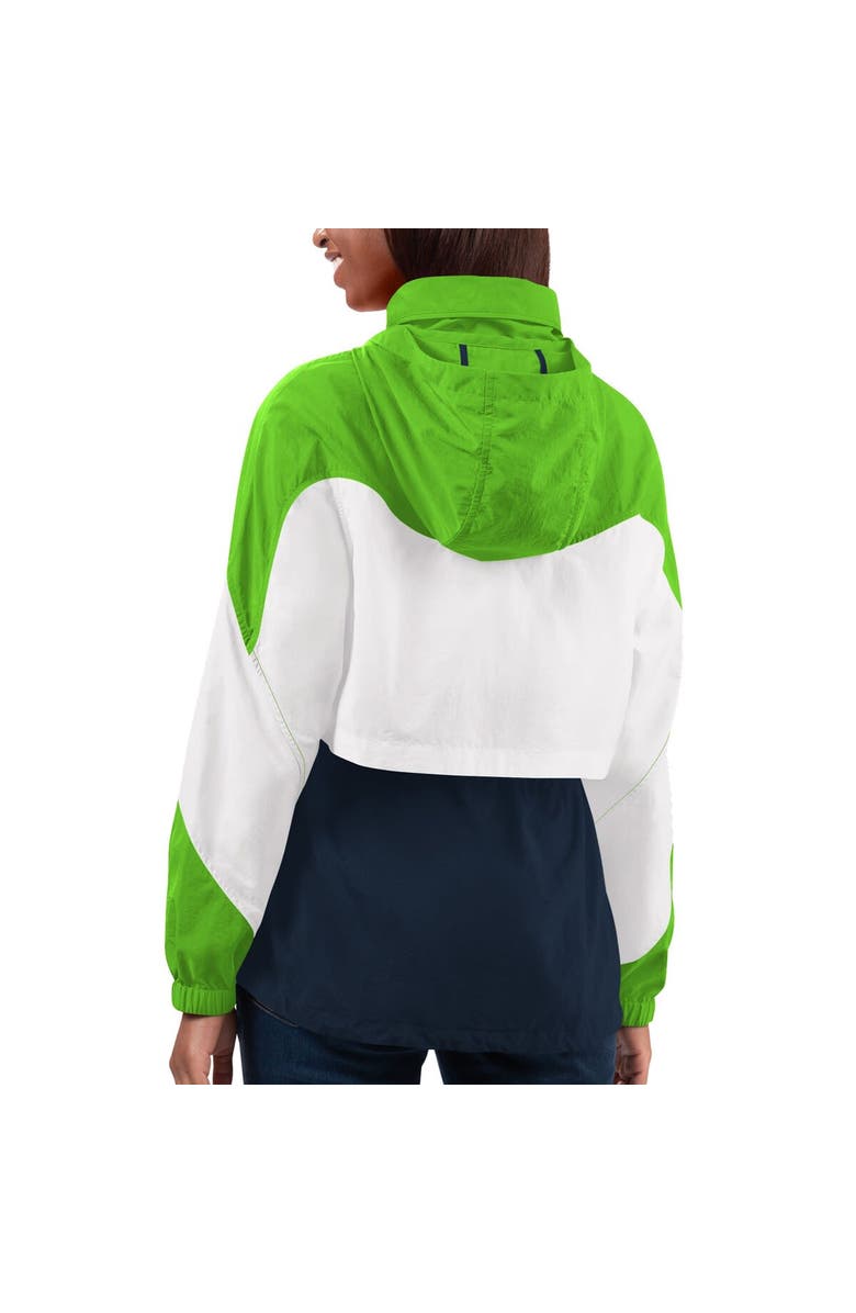 G-III 4HER BY CARL BANKS Women's G-III 4Her by Carl Banks Navy/Neon Green Seattle Seahawks Tie Breaker Lightweight Quarter-Zip Jacket, Alternate, color,