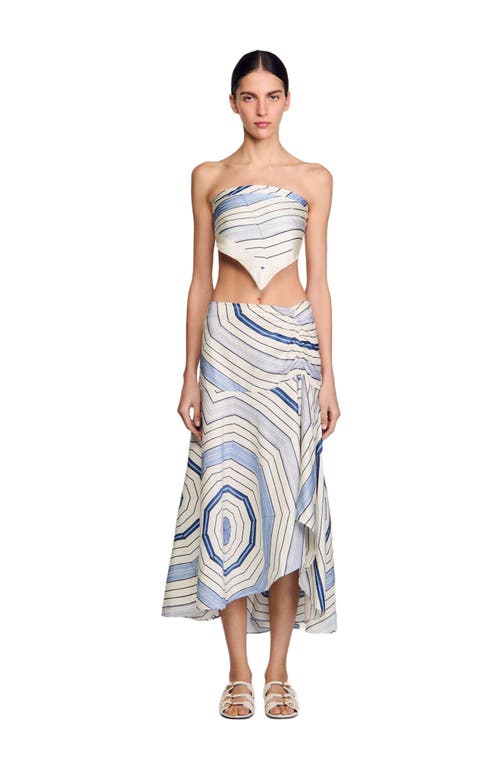 Sandro Womens Bleus Spiral-motif Asymmetric Woven Maxi Skirt In Blue