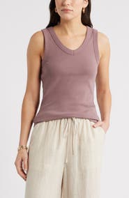 Caslon® V-Neck Rib Cotton Tank