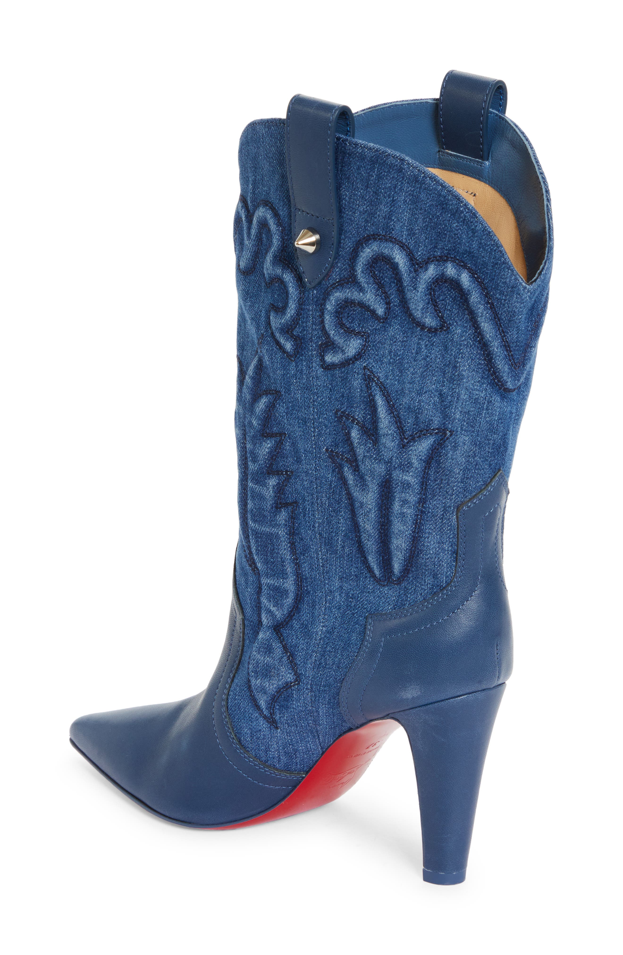 Christian Louboutin Santiag Denim & Leather Western Boot, Alternate, color, 
