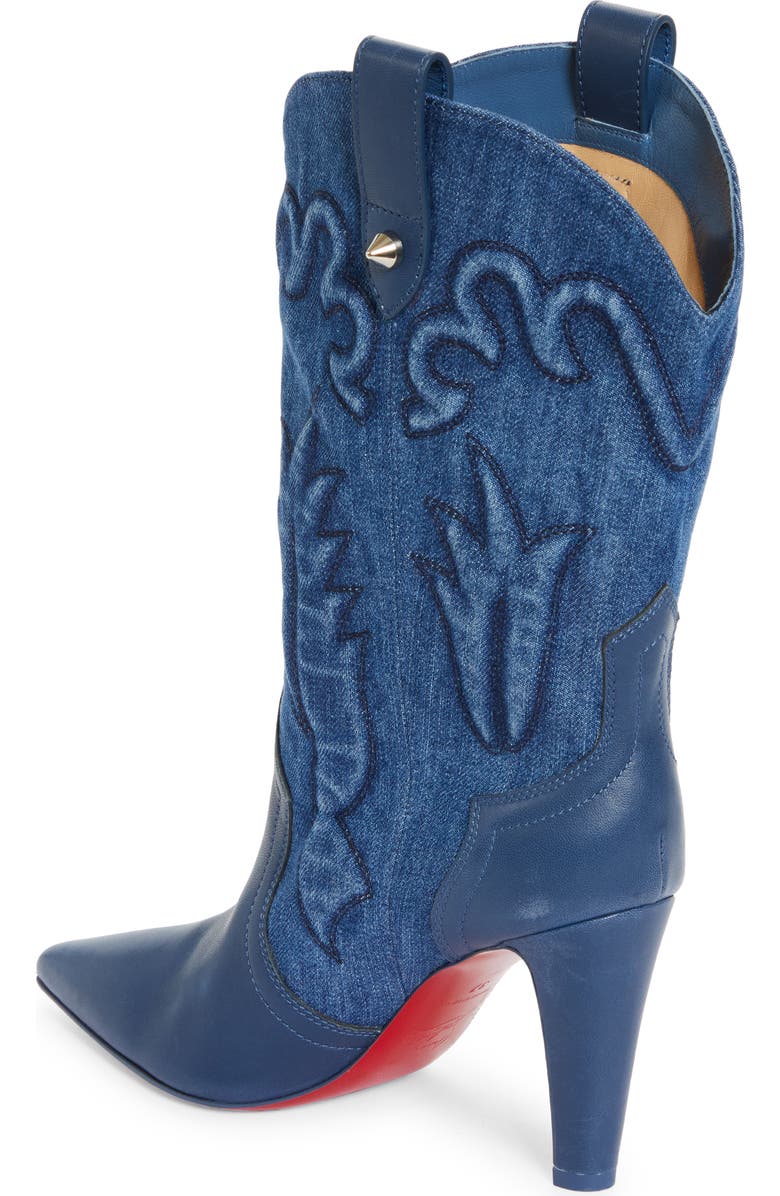 Christian Louboutin Santiag Denim & Leather Western Boot, Alternate, color,