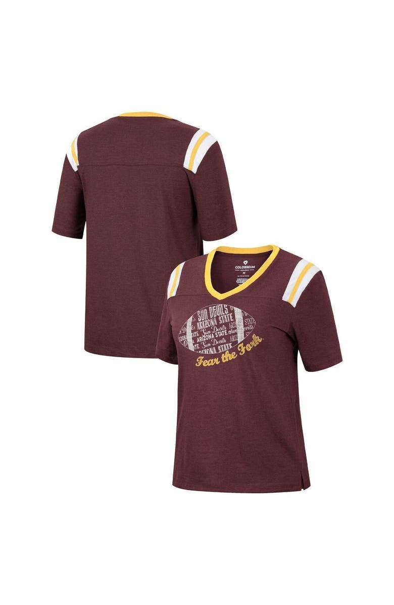 COLOSSEUM Women's Colosseum Heathered Maroon Arizona State Sun Devils 15 Min Early Football V-Neck T-Shirt, Main, color, 