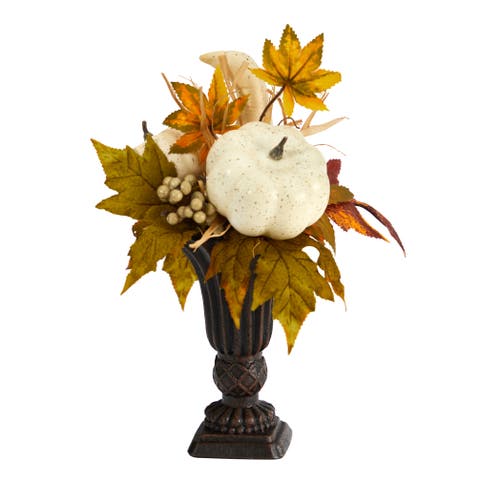13-in Fall Pumpkin and Berries Artificial Autumn Arrangement in Decorative Urn