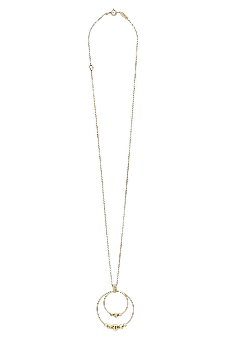 Caviar Gold Double Circle Pendant Necklace, Alternate, color, GOLD