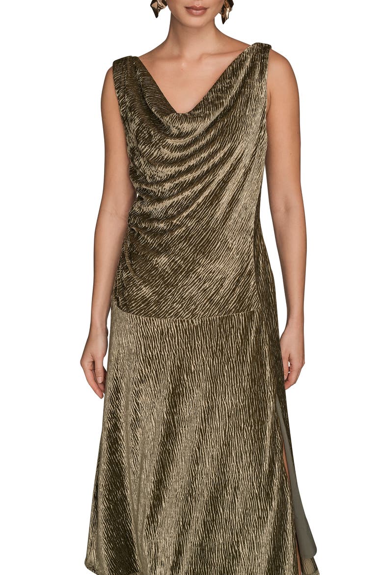 Cowl Neck Sleeveless Velvet Midi Cocktail Dress, Alternate, color, ANTIQUE GR