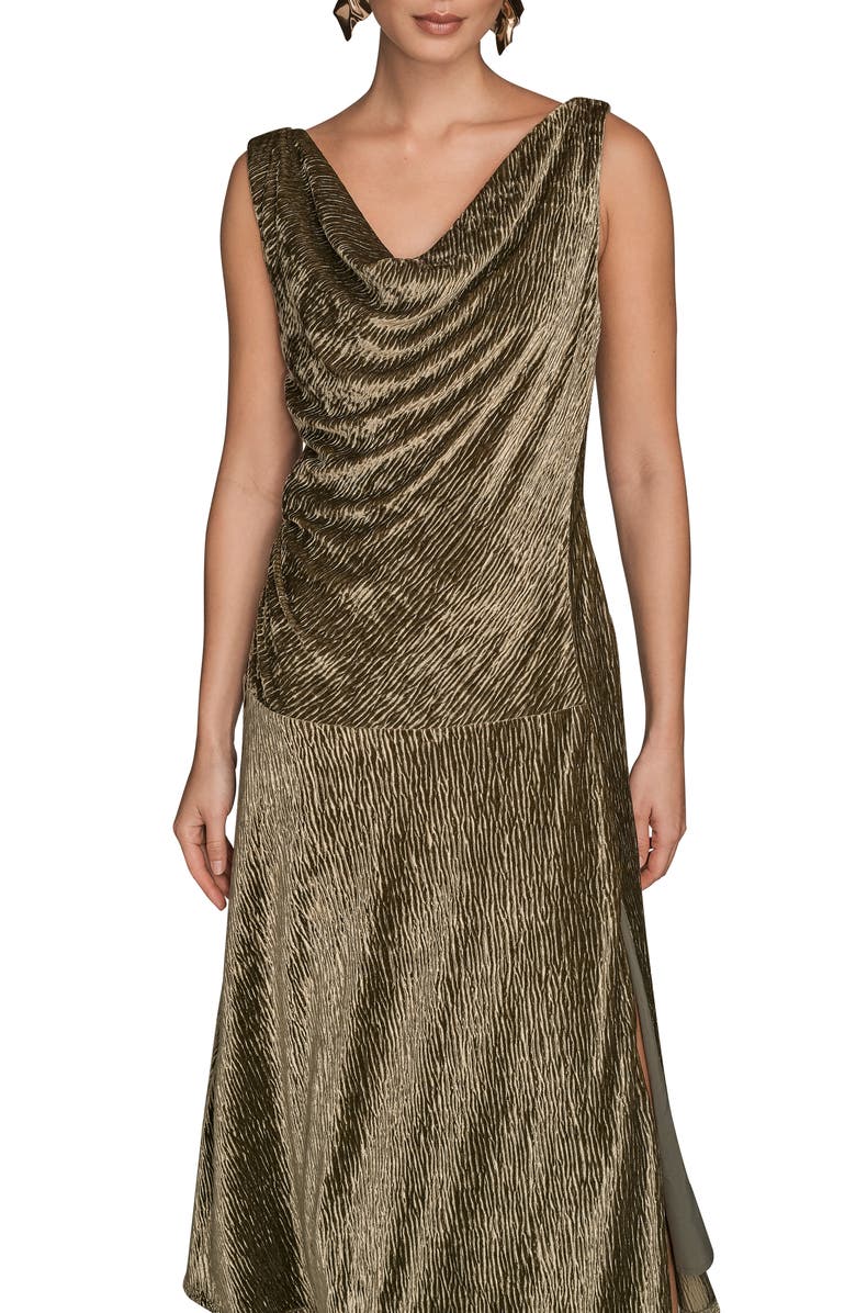 Donna Karan New York Cowl Neck Sleeveless Velvet Midi Cocktail Dress, Alternate, color, Antique Green