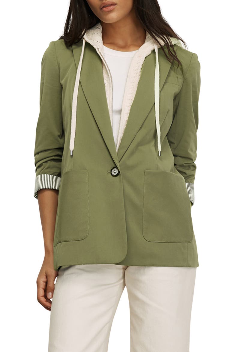 McCallin Ruched Sleeve Cotton Blend Dickey Jacket, Alternate, color, STONE ARMY