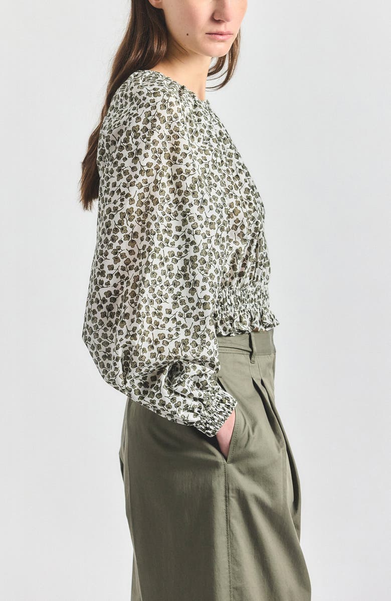 Derek Lam 10 Crosby Charlee Clover Print Woven Shirt, Alternate, color, Marshmallow/ Mermaid
