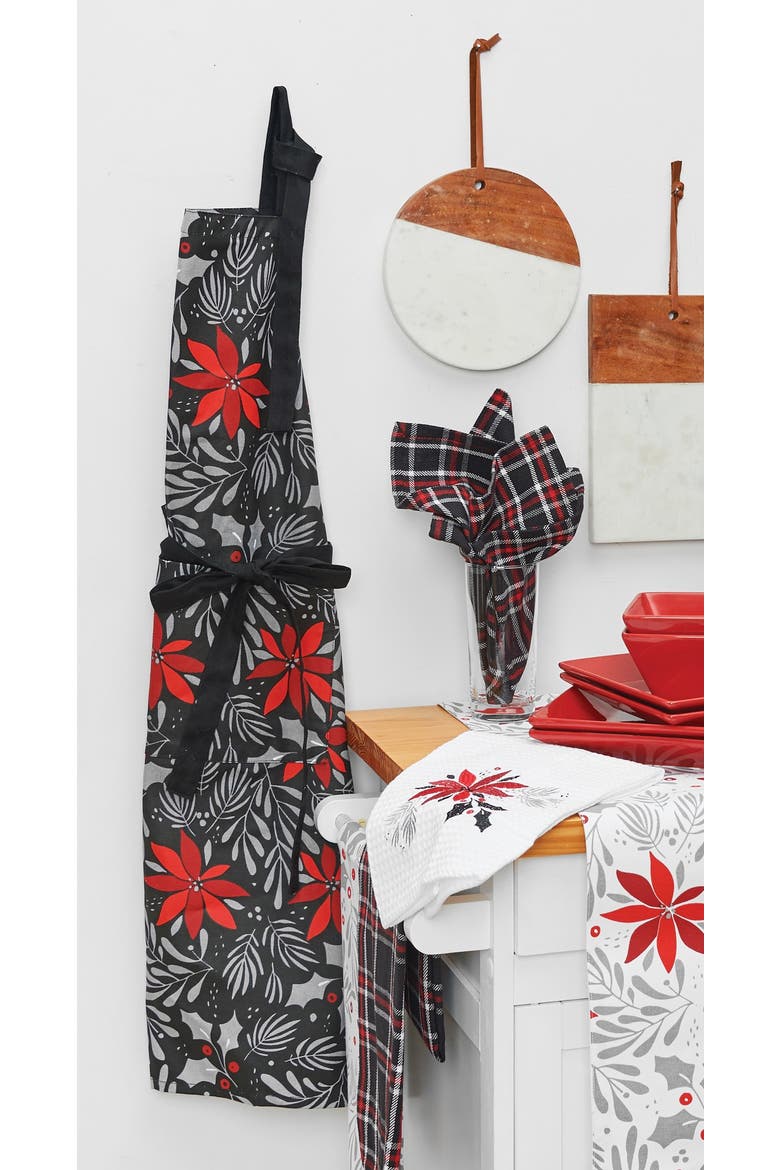 Black & Red Poinsettia 100% Cotton Christmas Apron, Alternate, color, Black