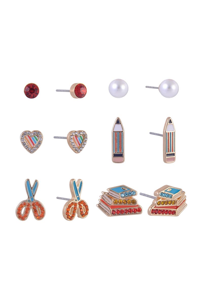 School Theme 6 Pack Stud Earring Set, Main, color, Yellow